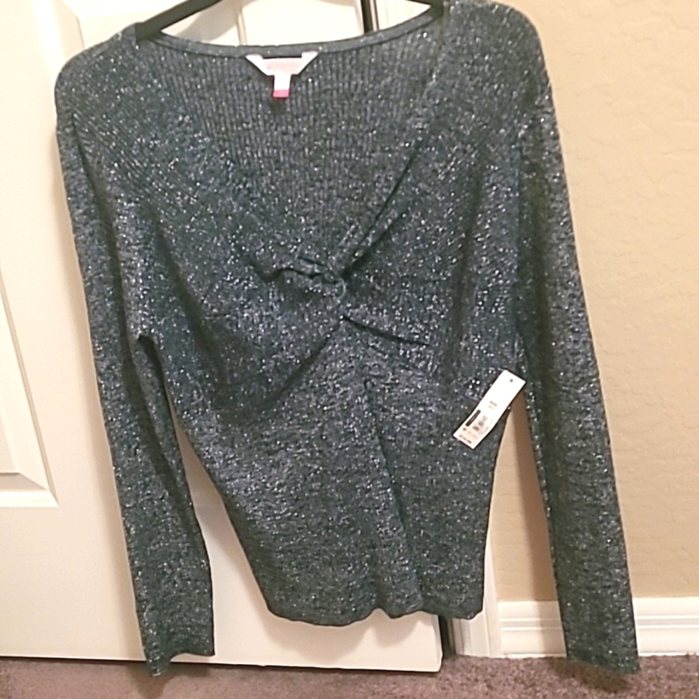 NO BOUNDARIES: Bottle Green Stretchy Twisted front sweater XXXL